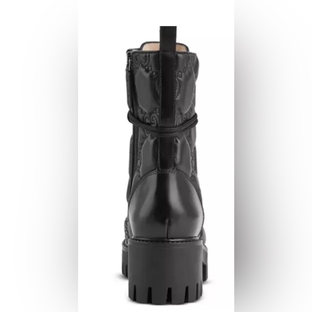 Gucci Black jumbo GG Women's lace up Combat Boots NEw Full Set - Picture 3 of 5